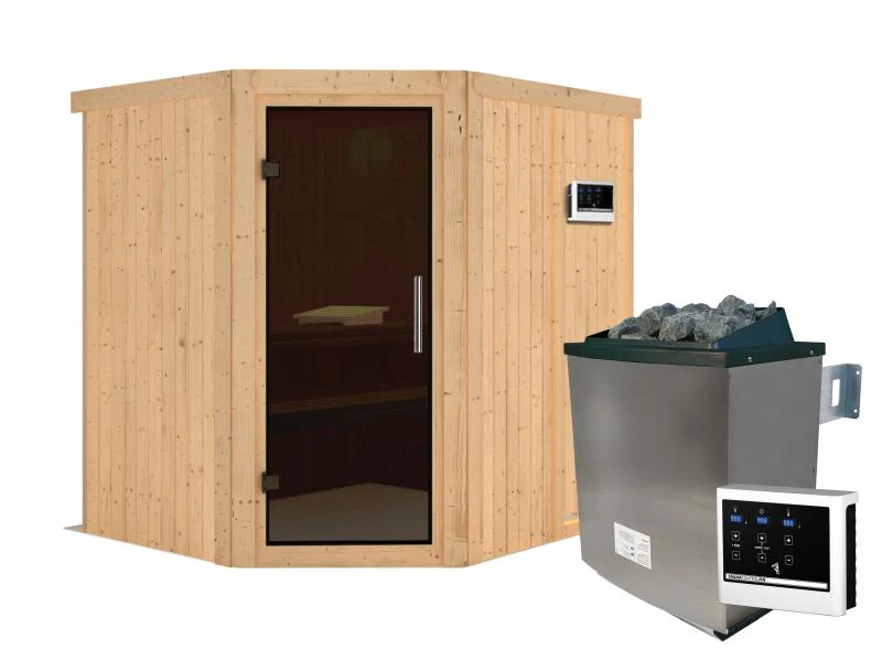 Karibu Sauna Siirin inkl. 9 kW Ofen mit externer Steuerung mit moderner Saunatür -ohne Dachkranz- - Image 2