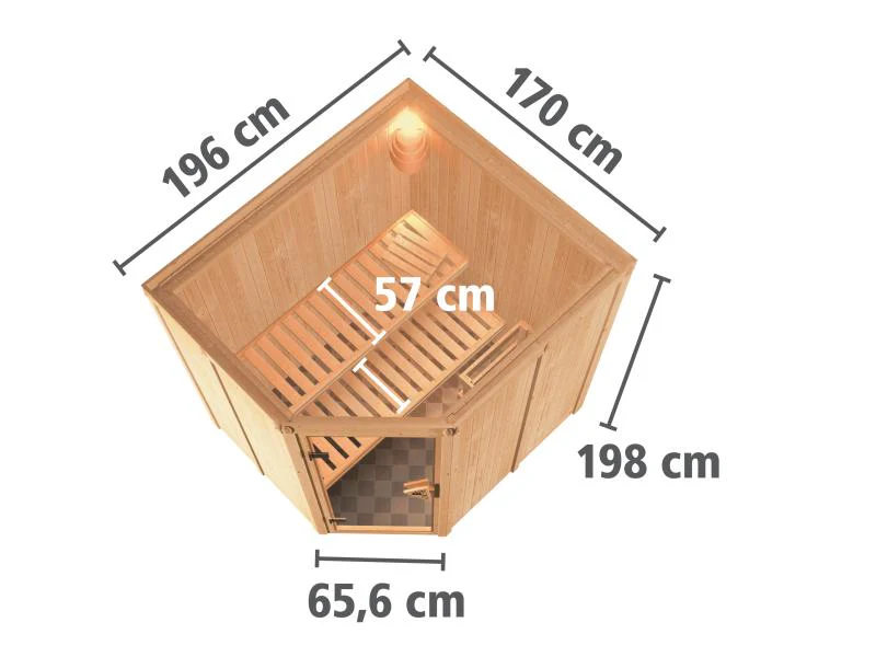 Karibu Sauna Siirin inkl. 9 kW Ofen mit externer Steuerung mit moderner Saunatür -ohne Dachkranz- - Image 3