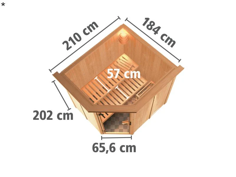 Karibu Sauna Siirin ohne Ofen, mit Dachkranz, mit Klarglas Ganzglastür - Image 3