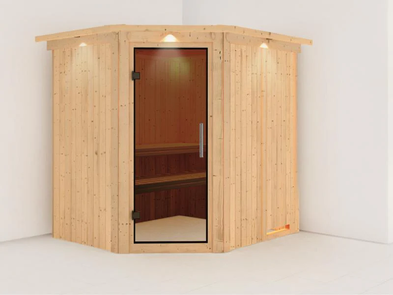 Karibu Sauna Siirin ohne Ofen, mit Dachkranz, mit moderner Saunatür - Image 4