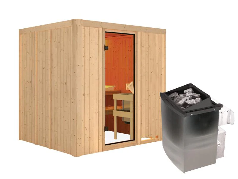 Karibu Sauna Sodin inkl. 9 kW Ofen integr. Steuerung mit bronzierter Ganzglastür - ohne Dachkranz - - Image 4