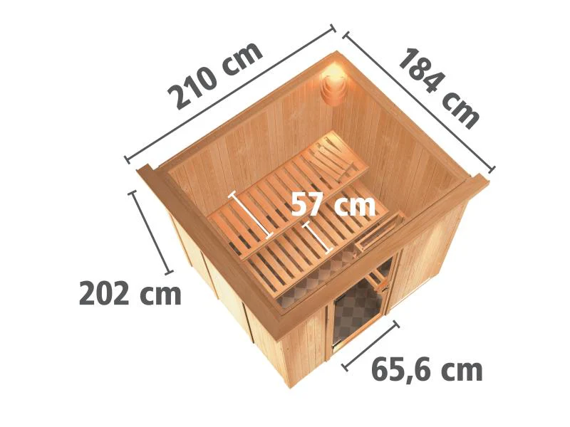 Karibu Sauna Sodin inkl. 9 kW Ofen integr. Steuerung mit energiesparender Saunatür - mit Dachkranz - - Image 2