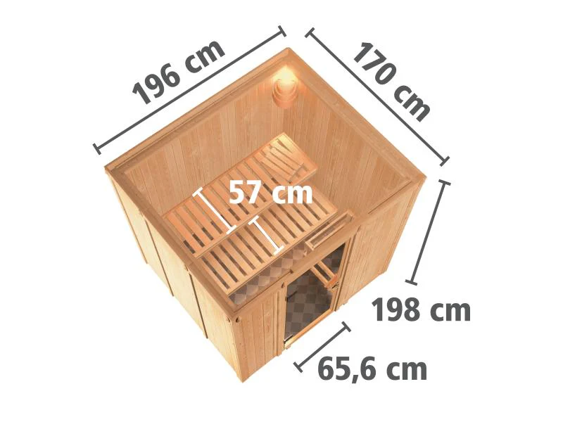 Karibu Sauna Sodin inkl. 9 kW Ofen integr. Steuerung mit energiesparender Saunatür - ohne Dachkranz - Image 2