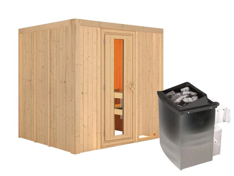 Karibu Sauna Sodin inkl. 9 kW Ofen integr. Steuerung mit energiesparender Saunatür - ohne Dachkranz - Image 4
