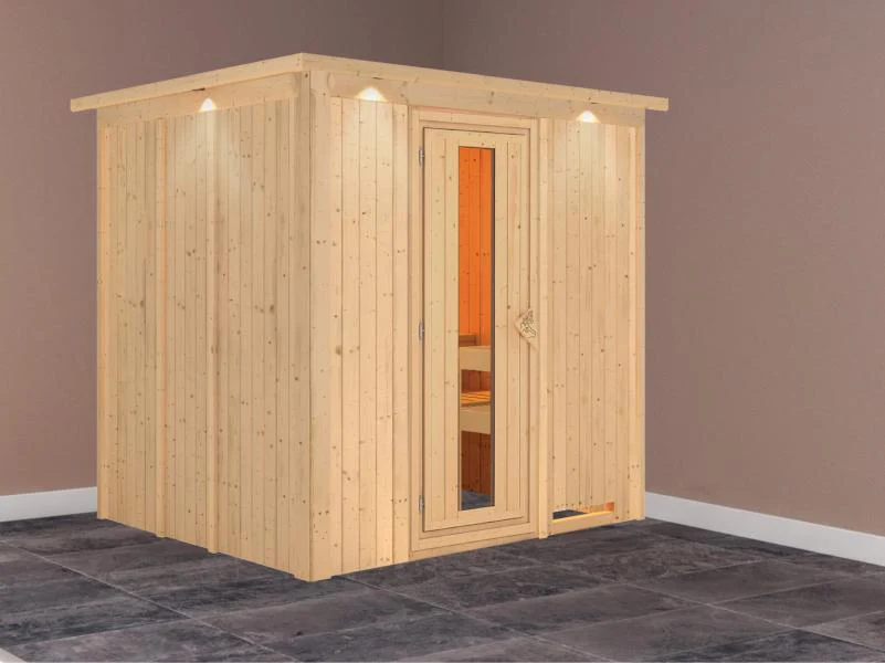 Karibu Sauna Sodin ohne Ofen, mit Dachkranz, mit energiesparender Saunatür - Image 2