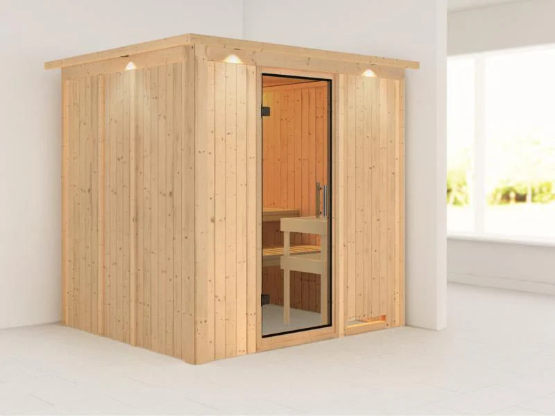 Karibu Sauna Sodin ohne Ofen, mit Dachkranz, mit Klarglas Ganzglastür - Image 4