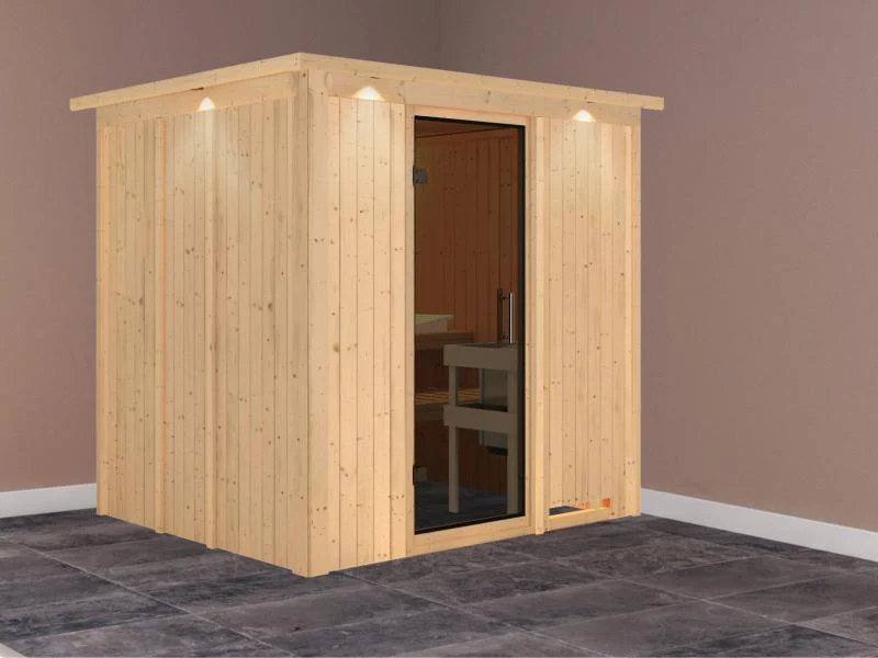 Karibu Sauna Sodin ohne Ofen, mit Dachkranz, mit moderner Saunatür - Image 2
