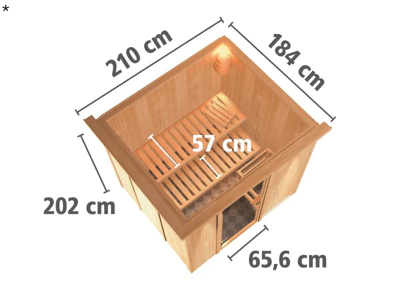 Karibu Sauna Sodin ohne Ofen, mit Dachkranz, mit moderner Saunatür - Image 3