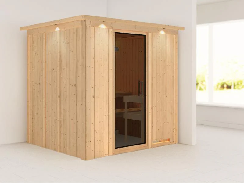 Karibu Sauna Sodin ohne Ofen, mit Dachkranz, mit moderner Saunatür - Image 4