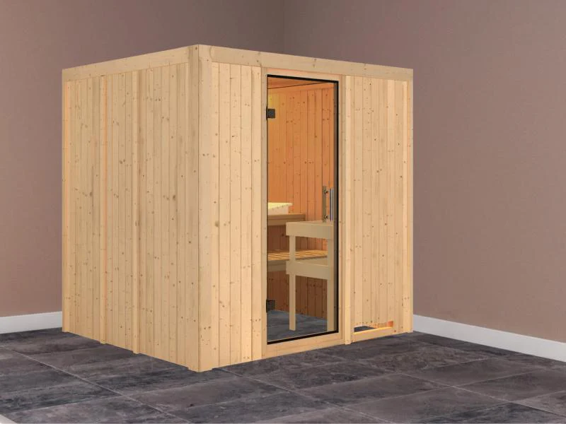 Karibu Sauna Sodin ohne Ofen, ohne Dachkranz, mit Klarglas Ganzglastür - Image 2