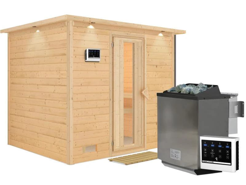 Karibu Sauna Sonara inkl. 9-kW-Bioofen mit externer Steuerung, mit Dachkranz, mit energiesparender S - Image 2