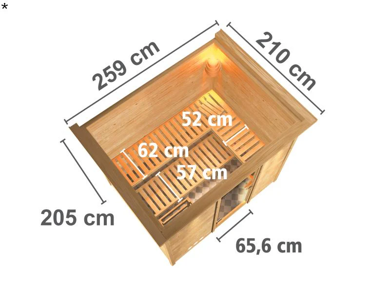 Karibu Sauna Sonara inkl. 9-kW-Bioofen mit externer Steuerung, mit Dachkranz, mit energiesparender S - Image 3