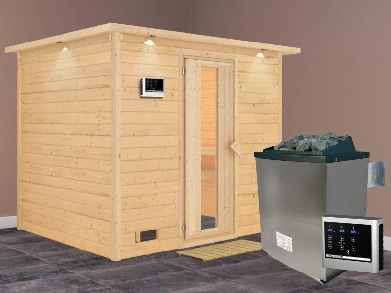 Karibu Sauna Sonara inkl. 9-kW-Ofen mit externer Steuerung, mit Dachkranz, mit energiesparender Saun - Image 2