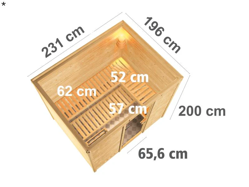 Karibu Sauna Sonara inkl. 9-kW-Ofen mit interner Steuerung, ohne Dachkranz, mit energiesparender Sau - Image 3
