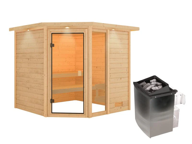 Karibu Sauna Tabea mit 9 kW Ofen integr. Strg und Dachkranz 38 mm - Image 2