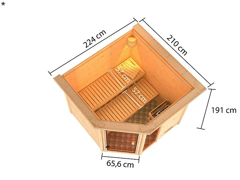 Karibu Sauna Tabea mit 9 kW Ofen integr. Strg und Dachkranz 38 mm - Image 3