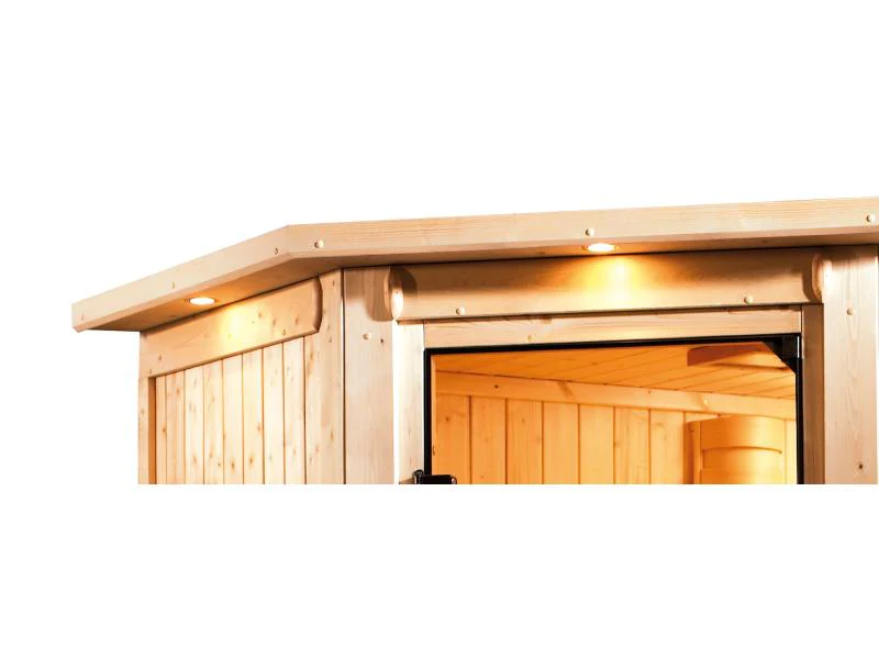 Karibu Sauna Taurin inkl. 9 kW Bioofen ext. Steuerung, mit bronzierter Ganzglastür - mit Dachkranz - - Image 9