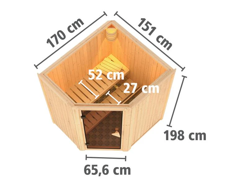 Karibu Sauna Taurin inkl. 9 kW Bioofen externe Steuerung, mit moderner Saunatür - ohne Dachkranz - - Image 3