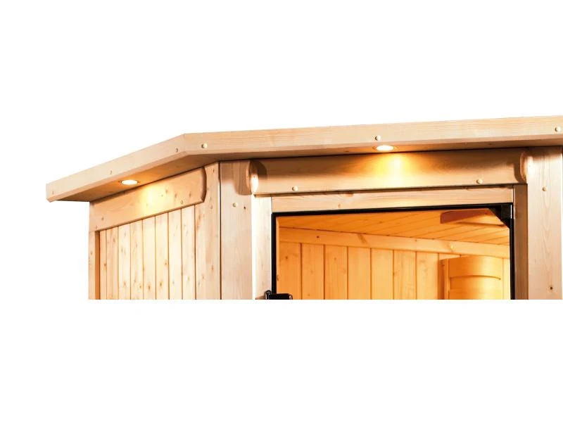Karibu Sauna Taurin inkl. 9 kW Ofen ext. Steuerung, mit moderner Saunatür - mit Dachkranz - - Image 7