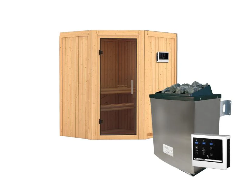 Karibu Sauna Taurin  inkl. 9 kW Ofen ext. Steuerung, mit moderner Saunatür - ohne Dachkranz - - Image 2