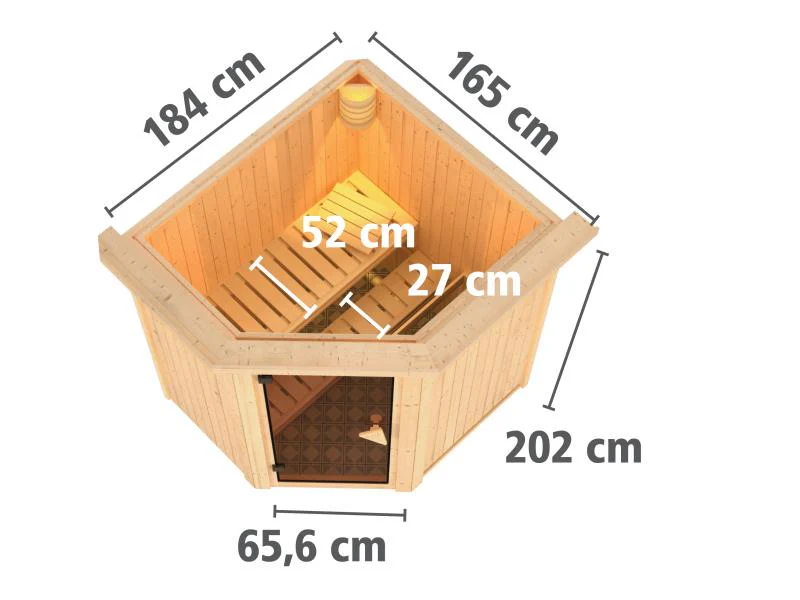Karibu Sauna Taurin inkl. 9 kW Ofen externe Steuerung, mit Energiespartür - mit Dachkranz - - Image 3