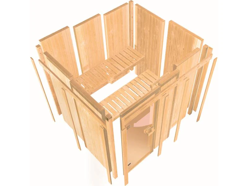 Karibu Sauna Taurin inkl. 9 kW Ofen integr. Steuerung, mit bronzierter Ganzglastür - mit Dachkranz - - Image 10