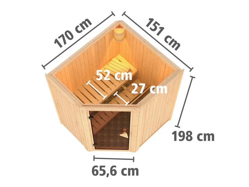 Karibu Sauna Taurin inkl. 9 kW Ofen integr. Steuerung, mit bronzierter Ganzglastür - ohne Dachkranz - Image 3