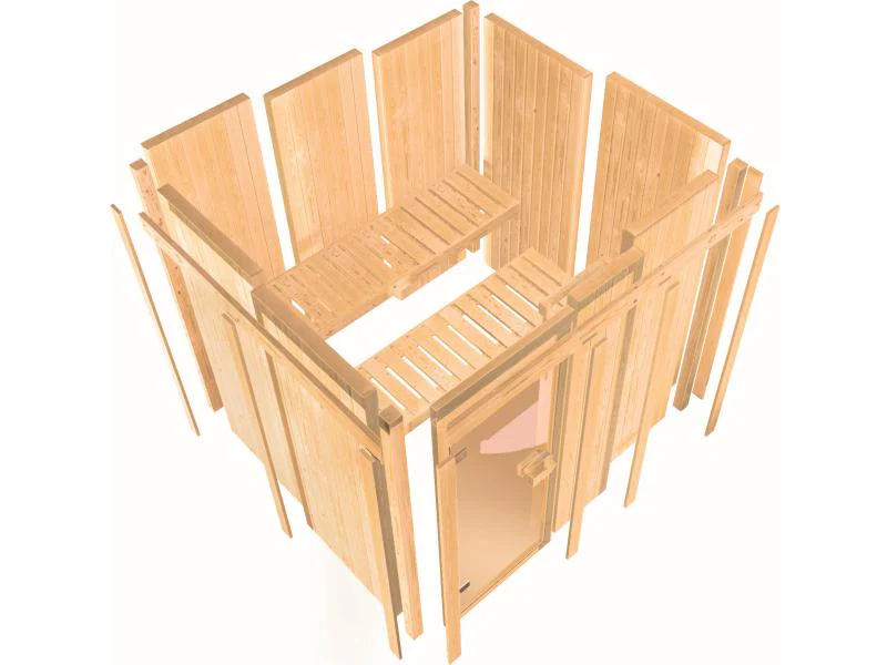 Karibu Sauna Taurin inkl. 9 kW Ofen integr. Steuerung, mit bronzierter Ganzglastür - ohne Dachkranz - Image 9