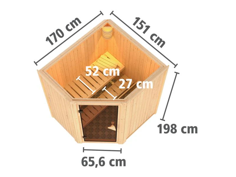 Karibu Sauna Taurin inkl. 9 kW Ofen integr. Steuerung, mit moderner Saunatür - ohne Dachkranz - - Image 3