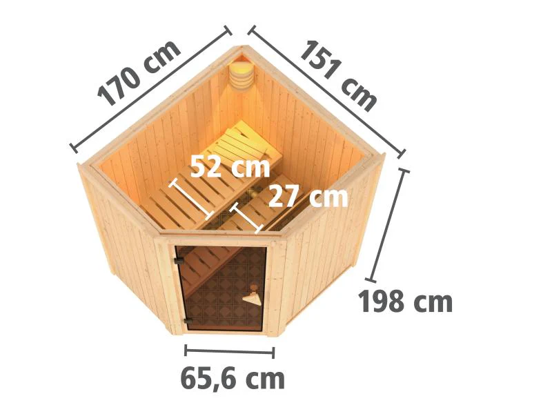 Karibu Sauna Taurin inkl. 9 kW Ofen integrierte Steuerung, mit Energiespartür -ohne Dachkranz- - Image 3