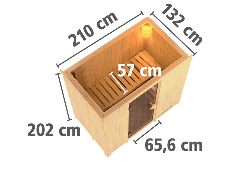 Karibu Sauna Variado inkl. 9 kW Bioofen ext. Steuerung, mit klassischer Saunatür -mit Dachkranz - Image 4