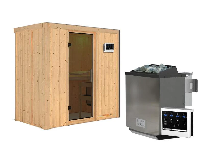 Karibu Sauna Variado inkl. 9 kW Bioofen ext. Steuerung, mit moderner Saunatür -ohne Dachkranz- - Image 3