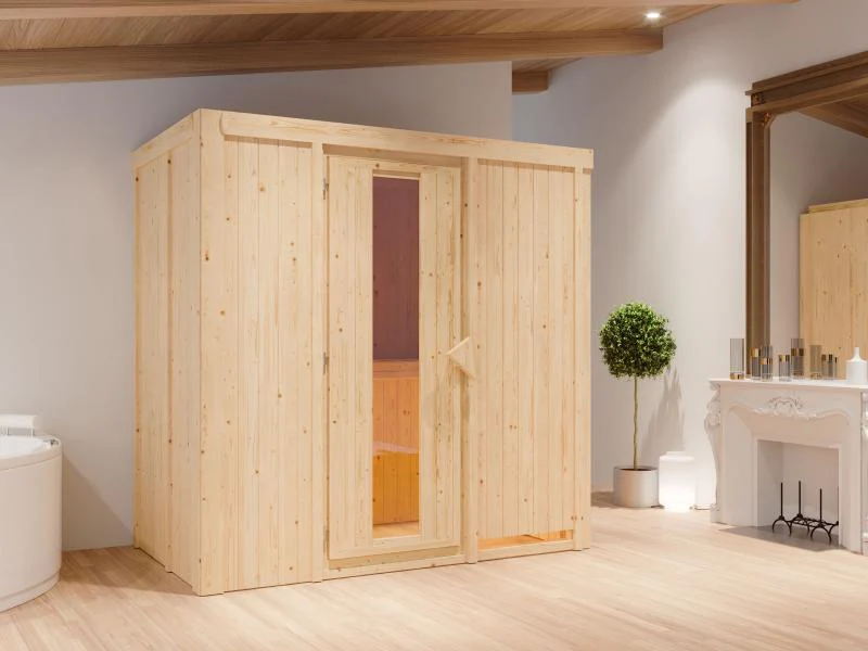 Karibu Sauna Variado inkl. 9 kW Ofen ext. Steuerung, mit Energiespartür -ohne Dachkranz-