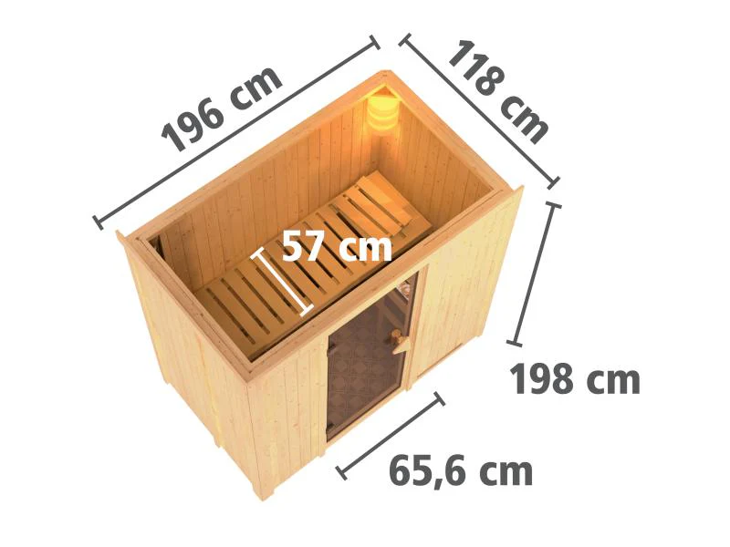 Karibu Sauna Variado inkl. 9 kW Ofen ext. Steuerung, mit klassischer Saunatür -ohne Dachkranz- - Image 3