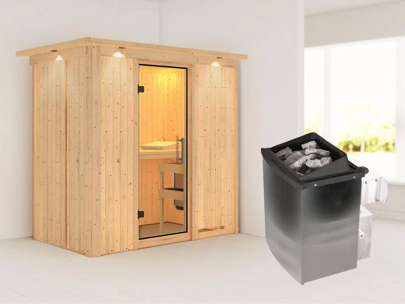 Karibu Sauna Variado inkl. 9 kW Ofen integ. Steuerung, mit klarglas Ganzglastür -mit Dachkranz- - Image 2