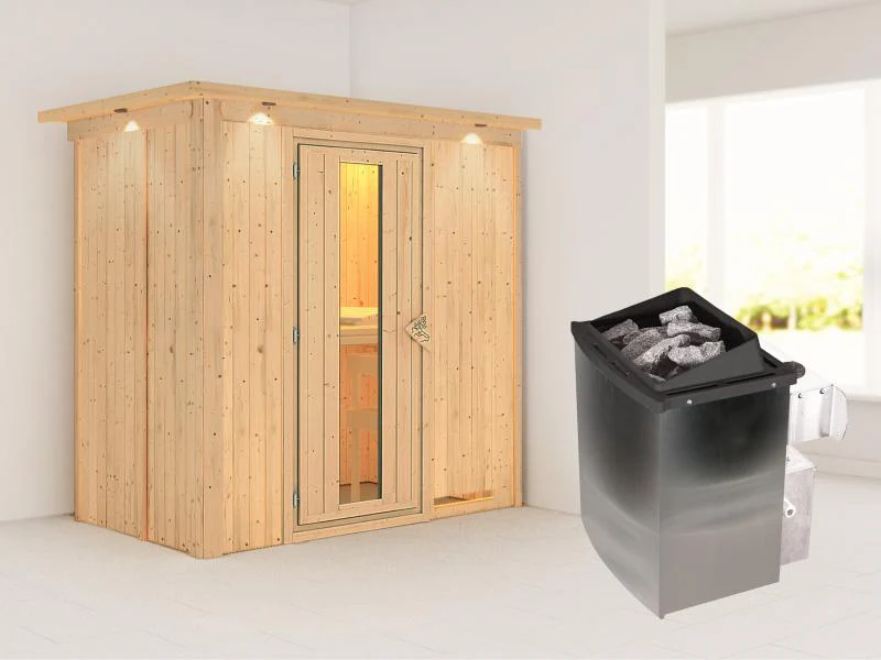 Karibu Sauna Variado inkl. 9 kW Ofen integr. Steuerung, mit Energiespartür -mit Dachkranz- - Image 2