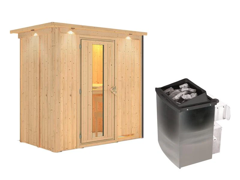 Karibu Sauna Variado inkl. 9 kW Ofen integr. Steuerung, mit Energiespartür -mit Dachkranz- - Image 3