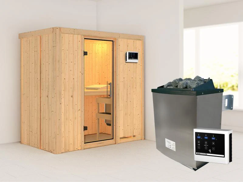 Karibu Sauna Variado inkl. 9 kW Ofen mit ext. Steuerung, mit klarglas Ganzglastür -ohne Dachkranz- - Image 2