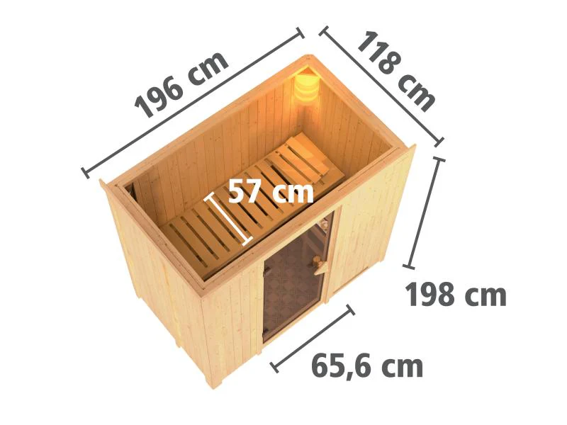 Karibu Sauna Variado inkl. 9 kW Ofen mit integr. Steuerung, mit Klarglas Ganzglastür -ohne Dachkranz - Image 3