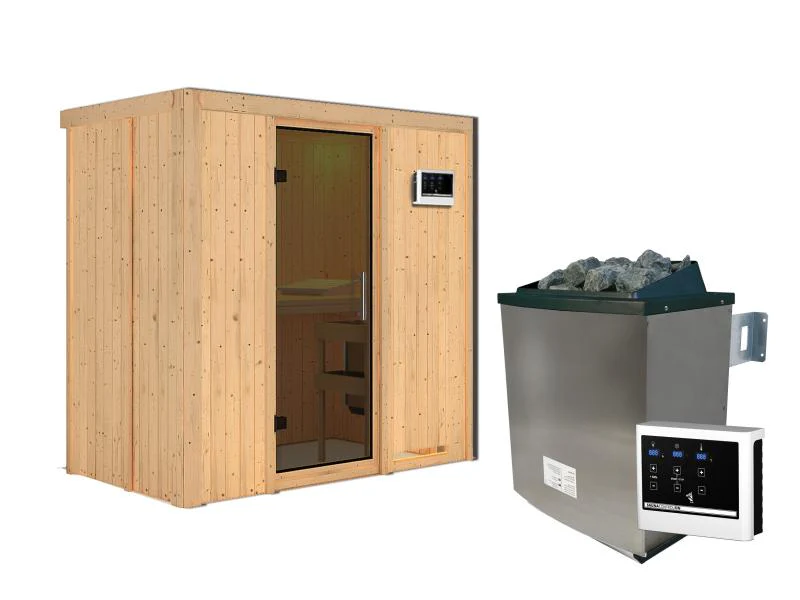 Karibu Sauna Variado mit 9 kW Ofen ext. Steuerung, mit moderner Saunatür -ohne Dachkranz- - Image 3