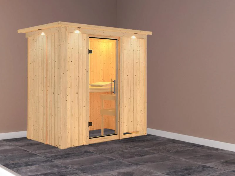 Karibu Sauna Variado ohne Ofen, mit Dachkranz, mit Klarglas Ganzglastür - Image 2