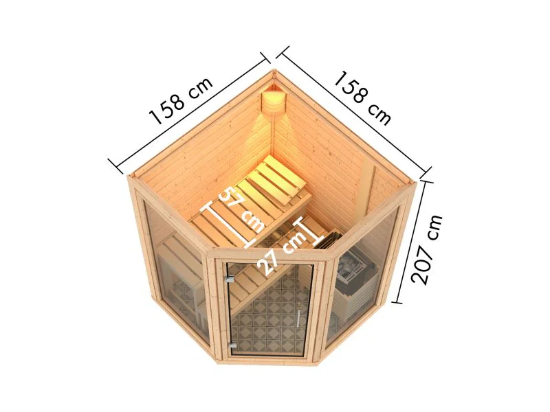 Karibu Sauna Yuma, inkl. 9 kW Ofen ext. Steuerung, mit Klarglas Ganzglastür - Image 4