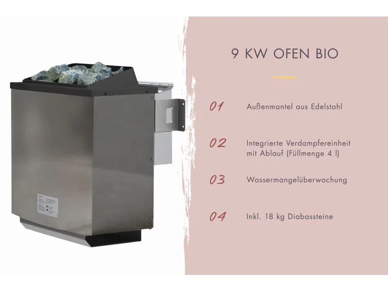 Karibu Saunahaus Arcadia, schwarz, 73 mm -inkl. 9 kW Bioofen ext. Steuerung - Image 10