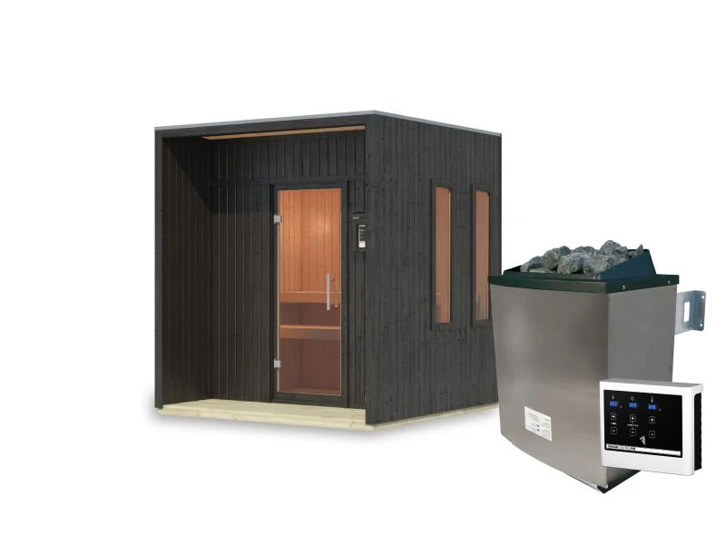 Karibu Saunahaus Arcadia, schwarz, 73 mm -inkl. 9 kW Ofen ext. Steuerung - Image 3