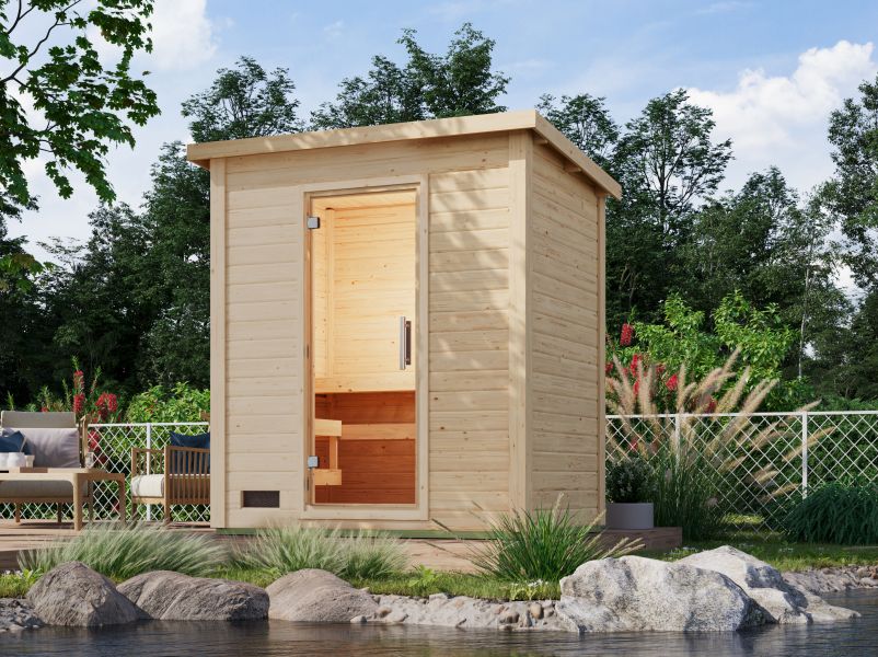 Karibu Saunahaus Caapi 2, inkl. 9 kW Ofen integr. Steuerung, mit Klarglastür und Fußboden - Image 2