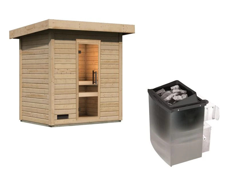 Karibu Saunahaus Caapi 2, inkl. 9 kW Ofen integr. Steuerung, mit Klarglastür und Fußboden - Image 4