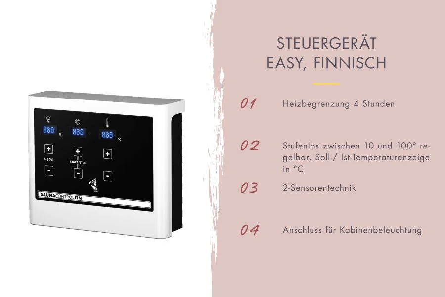 Karibu Saunahaus Caapi 2, terragrau, inkl. 9 kW Ofen finnisch ext. Steuerung, mit Klarglastür und Fußboden - Image 6