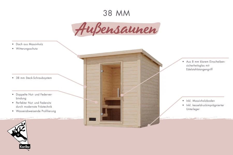 Karibu Saunahaus Caapi 2, inkl. 9 kW Ofen integr. Steuerung, mit Klarglastür und Fußboden - Image 11