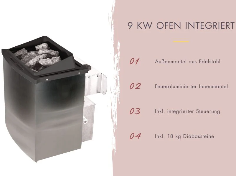Karibu Saunahaus Caapi 2, terragrau, inkl. 9 kW Ofen integr. Steuerung, mit Klarglastür und Fußboden - Image 5