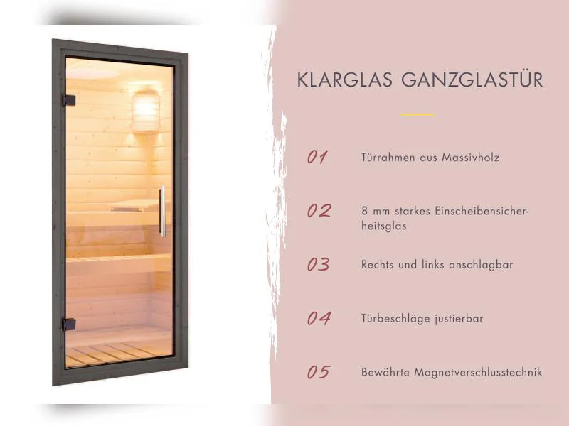 Karibu Saunahaus Catalina, schwarz -inkl. 9 kW Ofen ext. Steuerung- inkl. Vorraum, 73 mm - Image 7